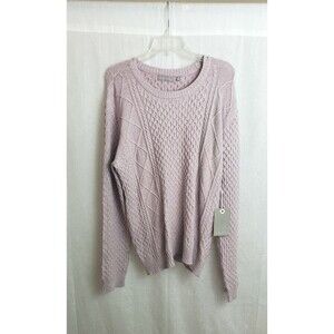 EVOLUTION BY CYRUS Sweater Cable Knit Asymmetric Hem Pale Purple Fisherman XL